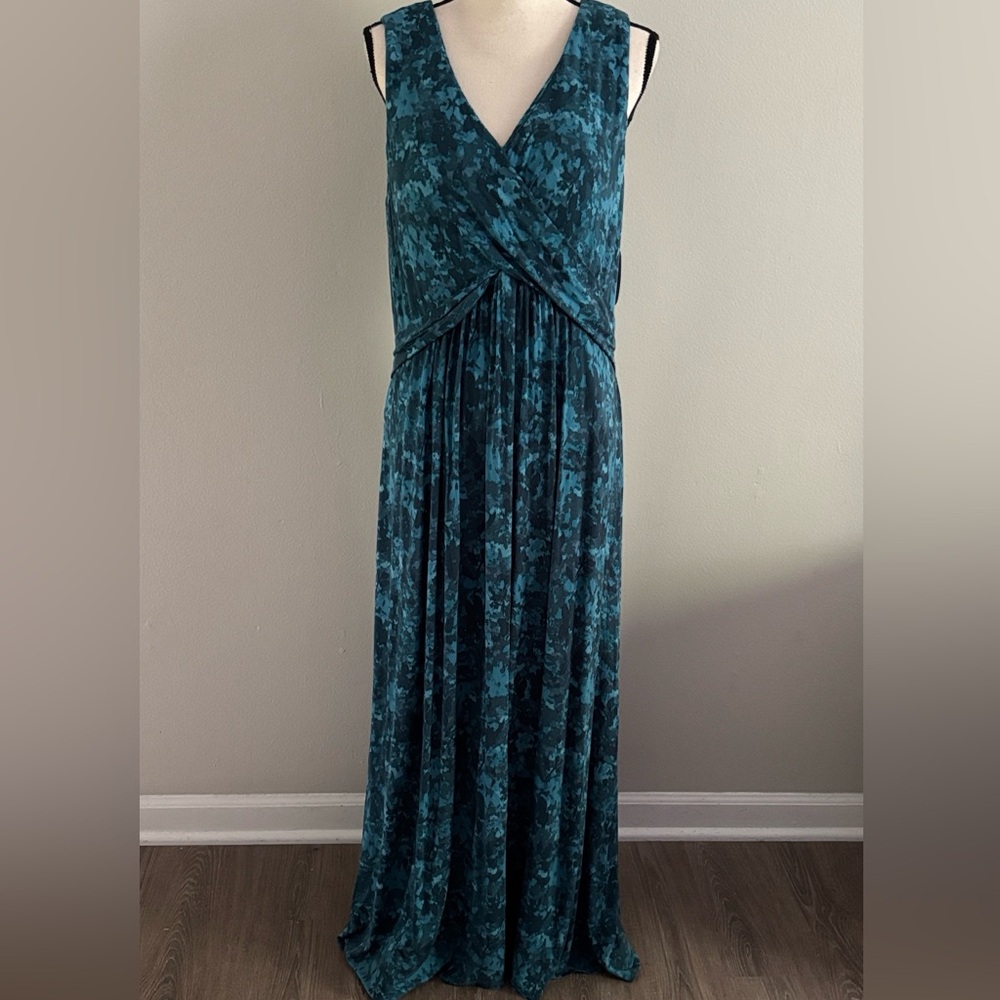 NWT Soma Teal Floral Print Sleeveless Maxi Dress, XL
